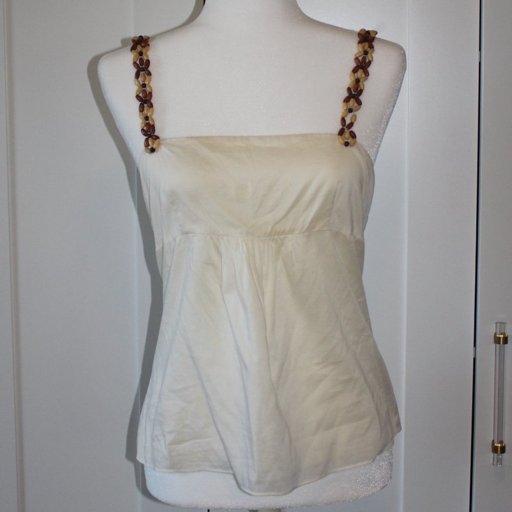 Alice + Olivia white top with wooden bead straps